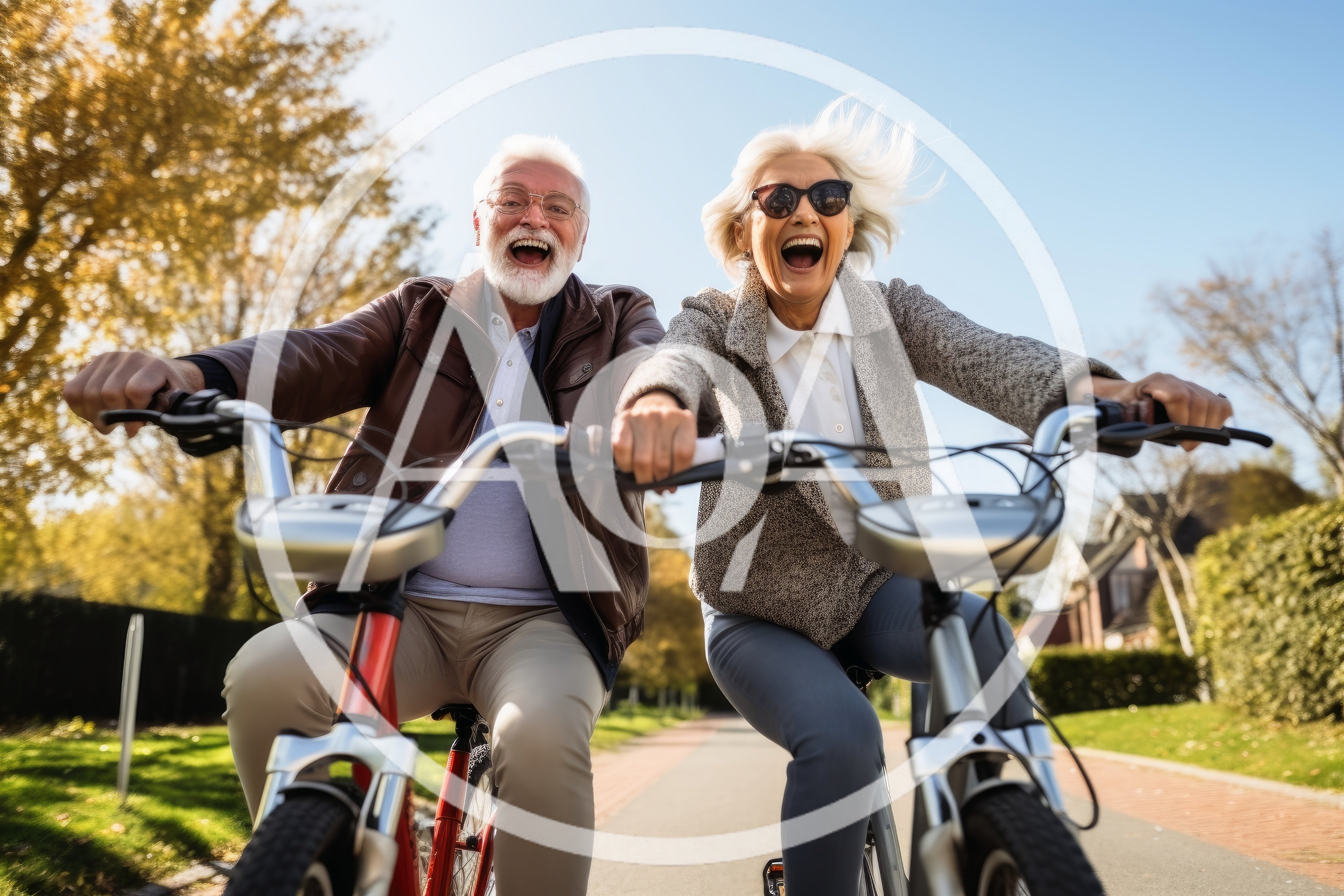 Happy Senior Couple Riding Bicycles Outdoors