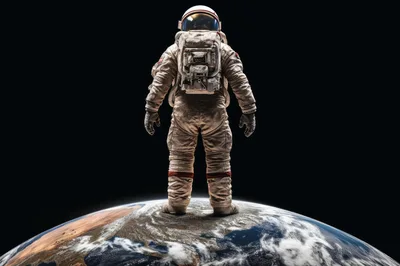 Astronaut Standing On Top Of Planet Earth