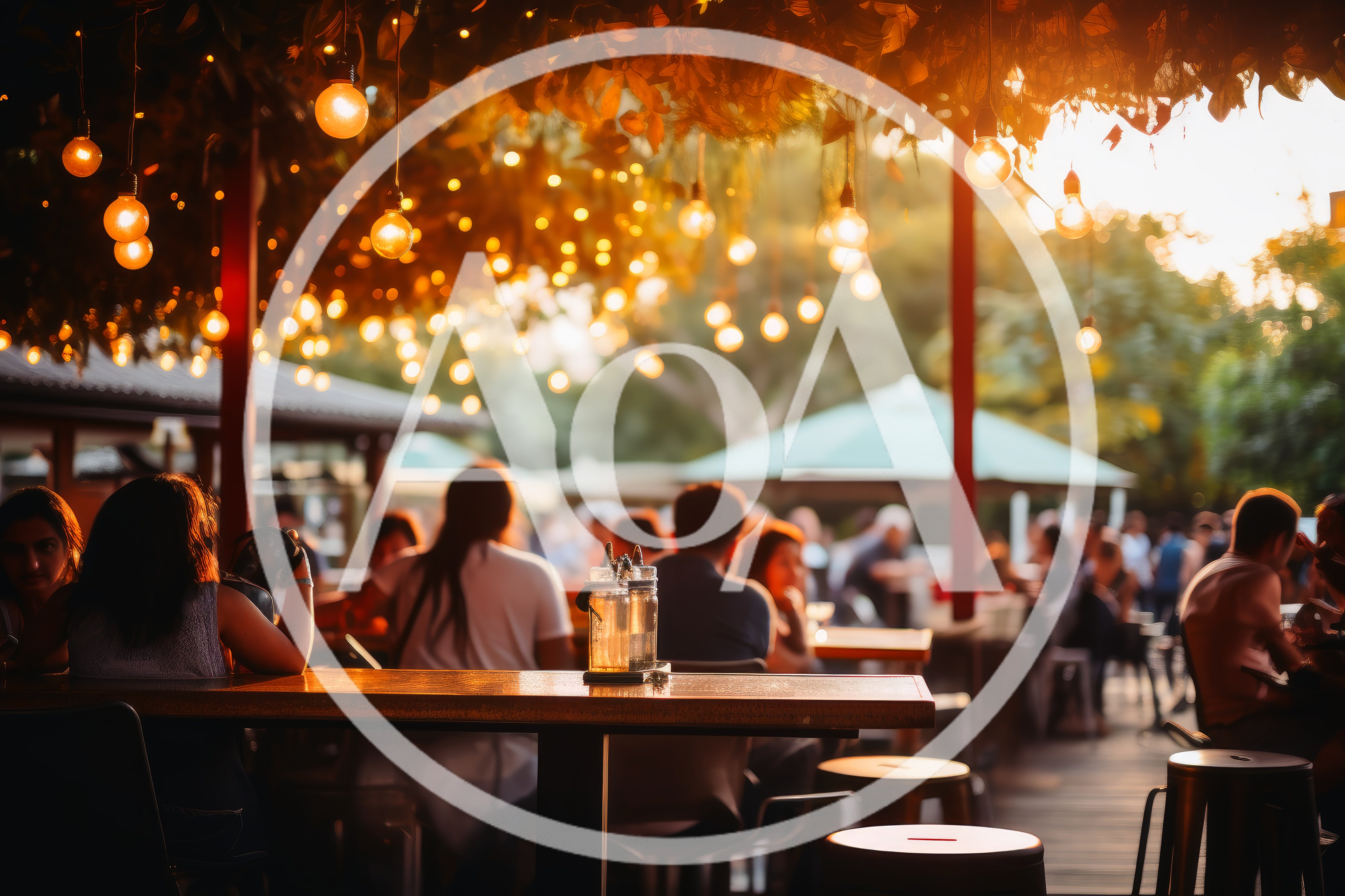 People Socializing At An Outdoor Evening Restaurant Patio