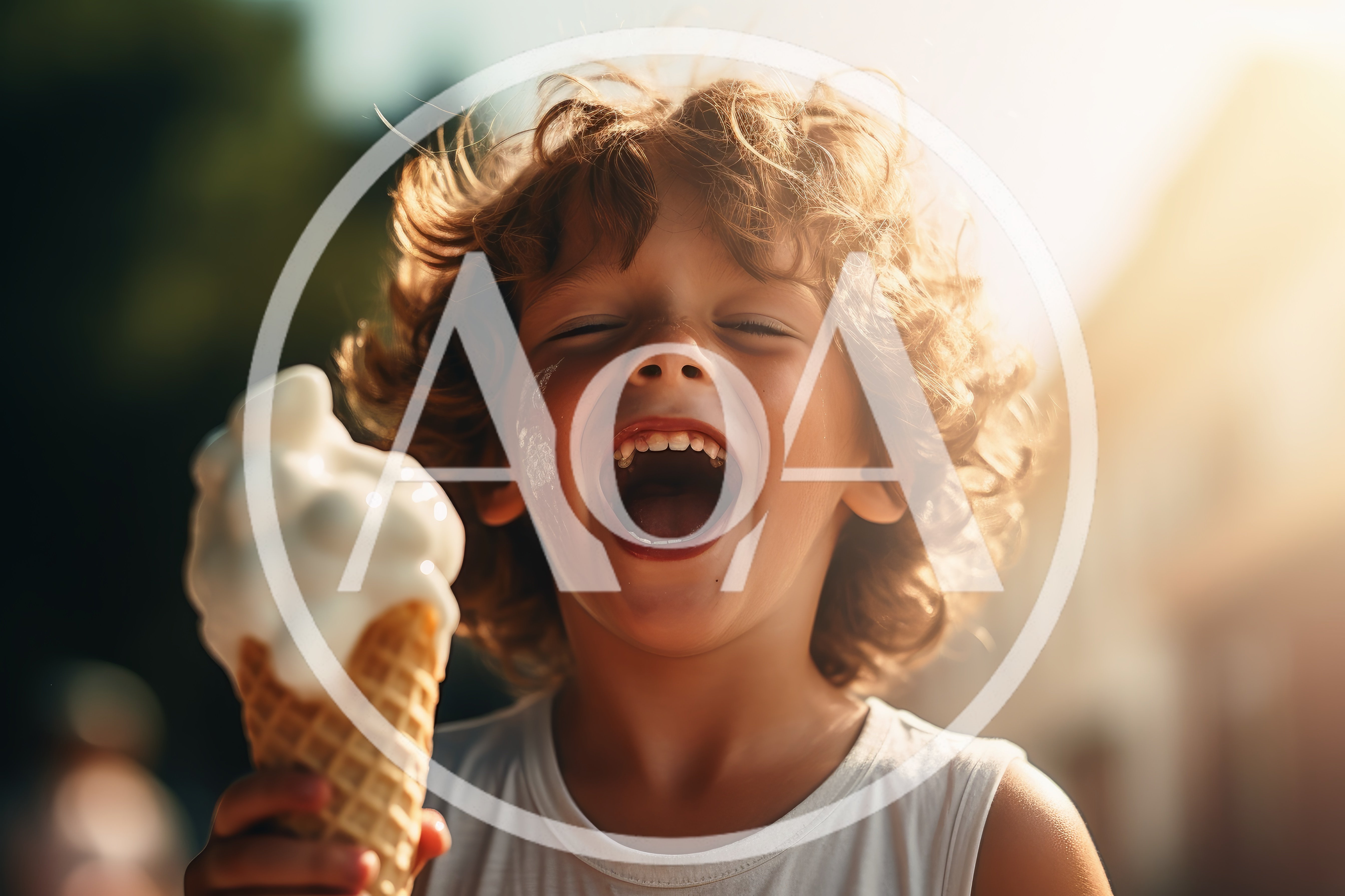 Happy Young Boy Eating Ice Cream Cone