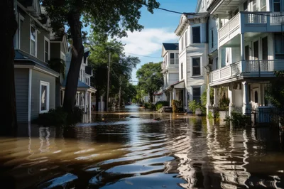 Flooded Residential Street After Severe Storm