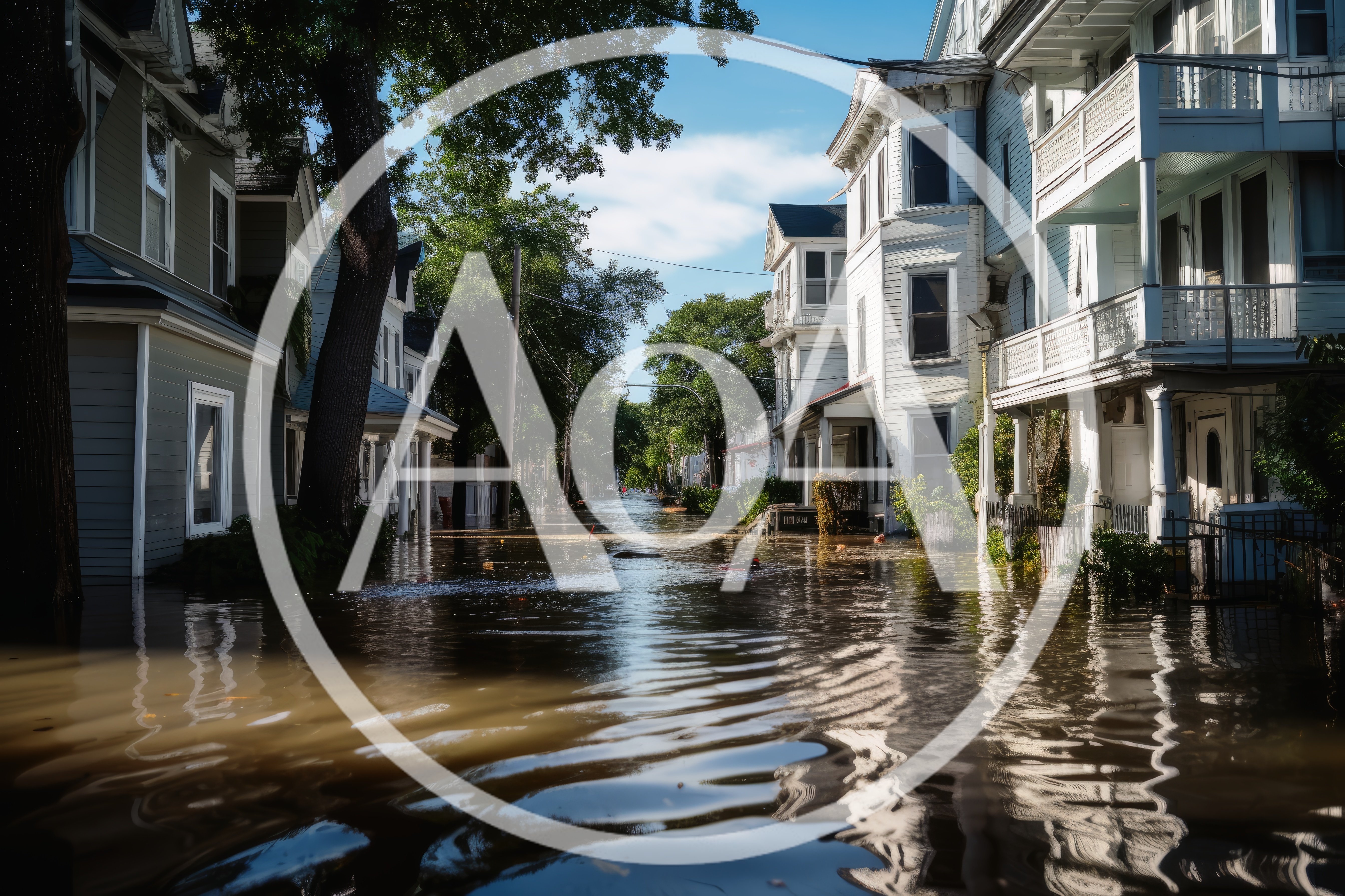 Flooded Residential Street After Severe Storm