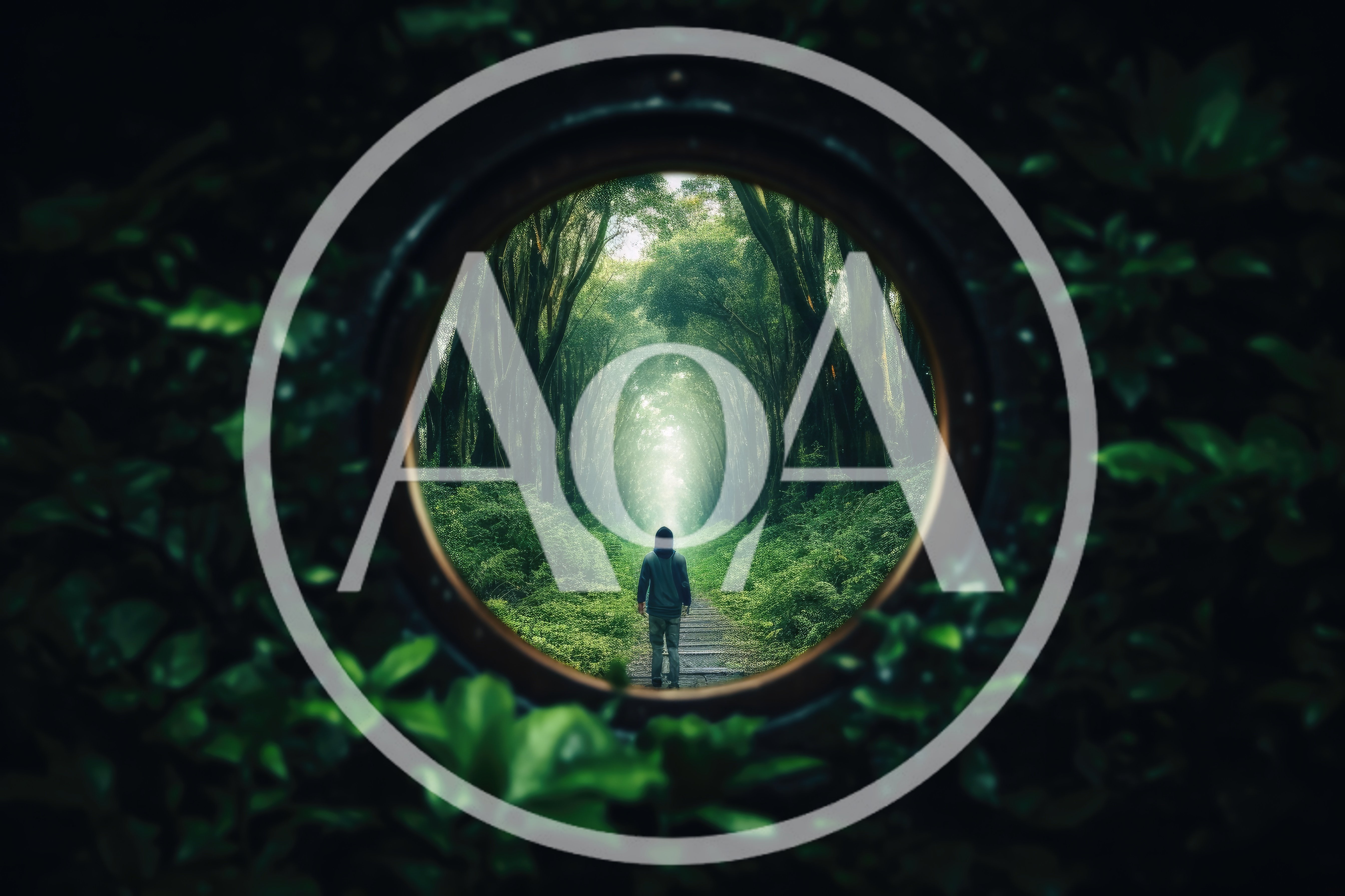 Person Walking Through A Circular Forest Portal