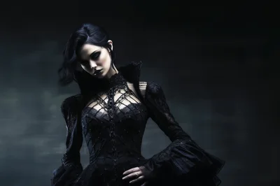 Gothic Vampire Woman In Elaborate Black Lace Dress
