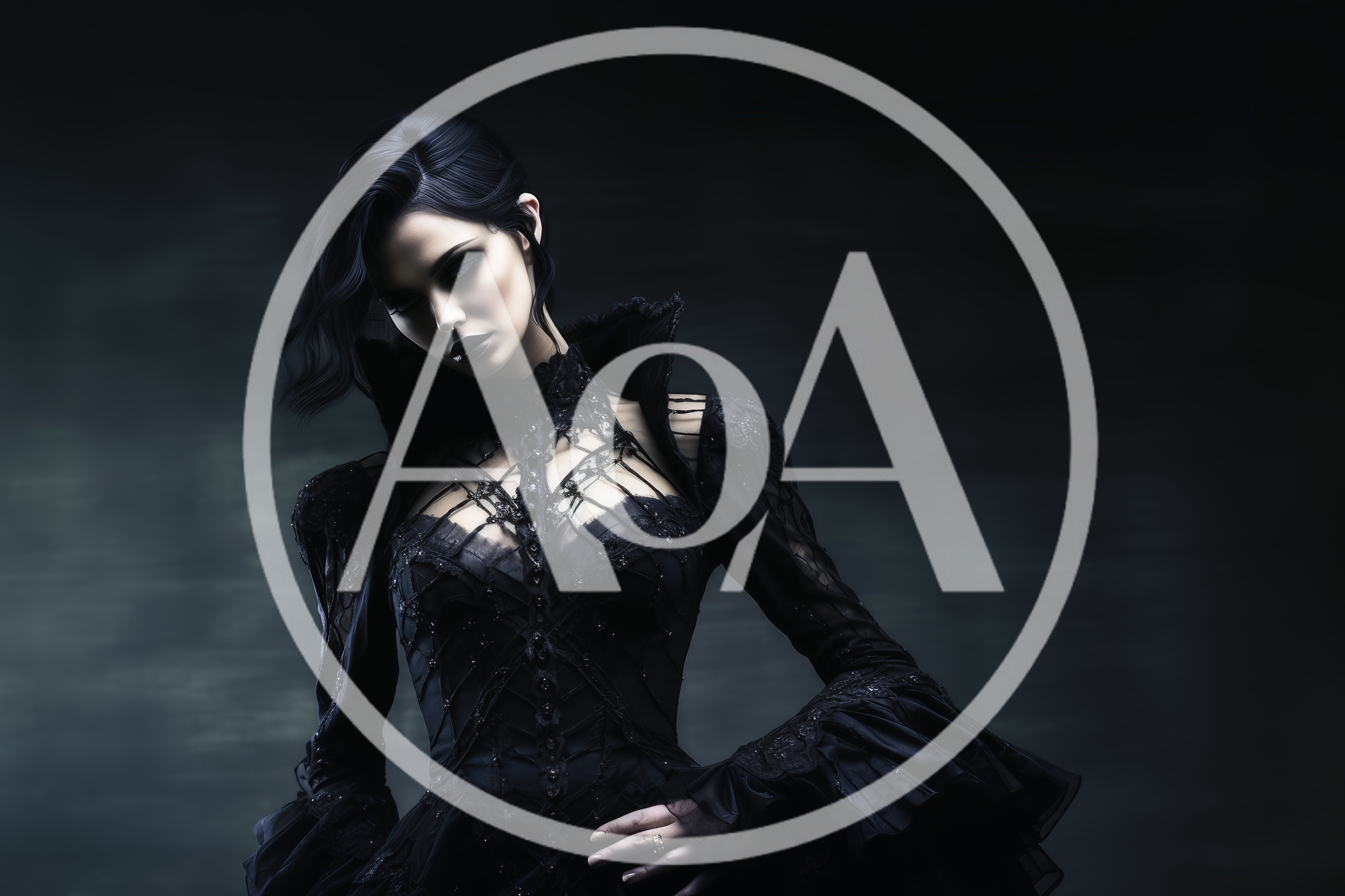 Gothic Vampire Woman In Elaborate Black Lace Dress