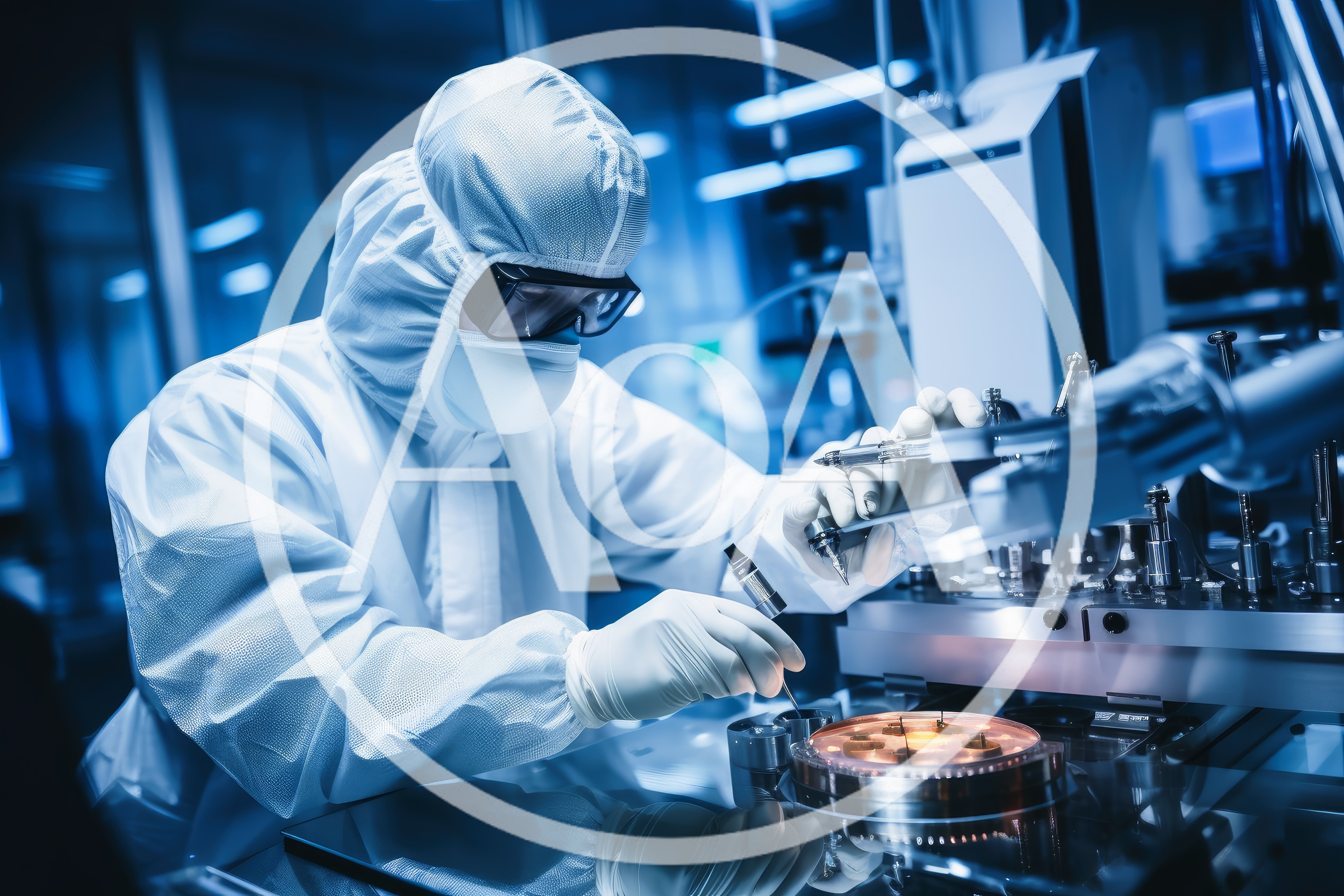 Scientist Working With Microchip In Cleanroom Laboratory