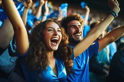 Excited Fans Cheering At A Sports Stadium