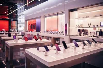 Modern Electronics Store Display With Smartphones