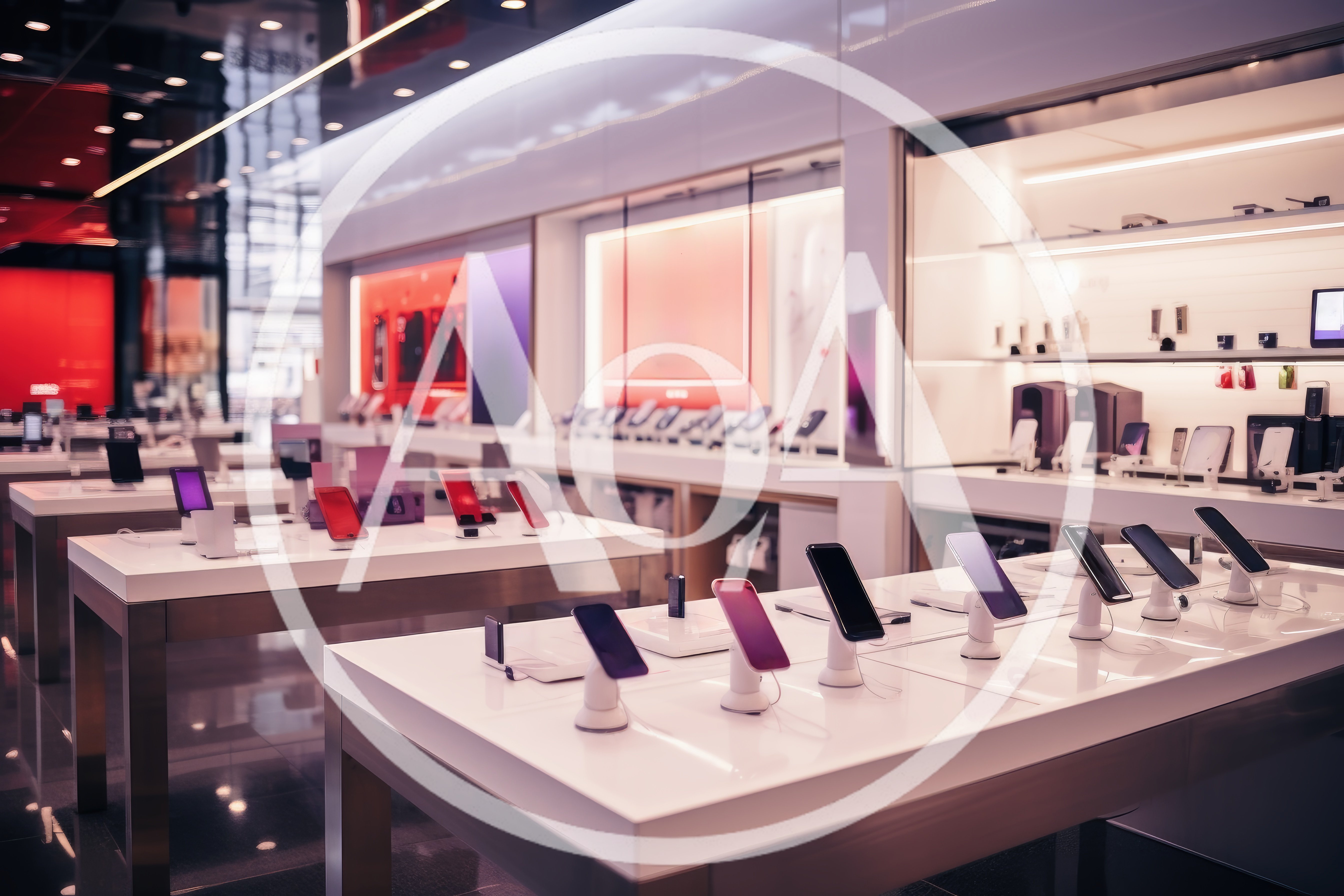 Modern Electronics Store Display With Smartphones