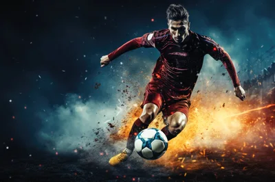 Professional Soccer Player Dribbling Ball With Explosive Energy