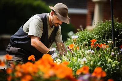 Professional Gardener Tending To Vibrant Flower Bed