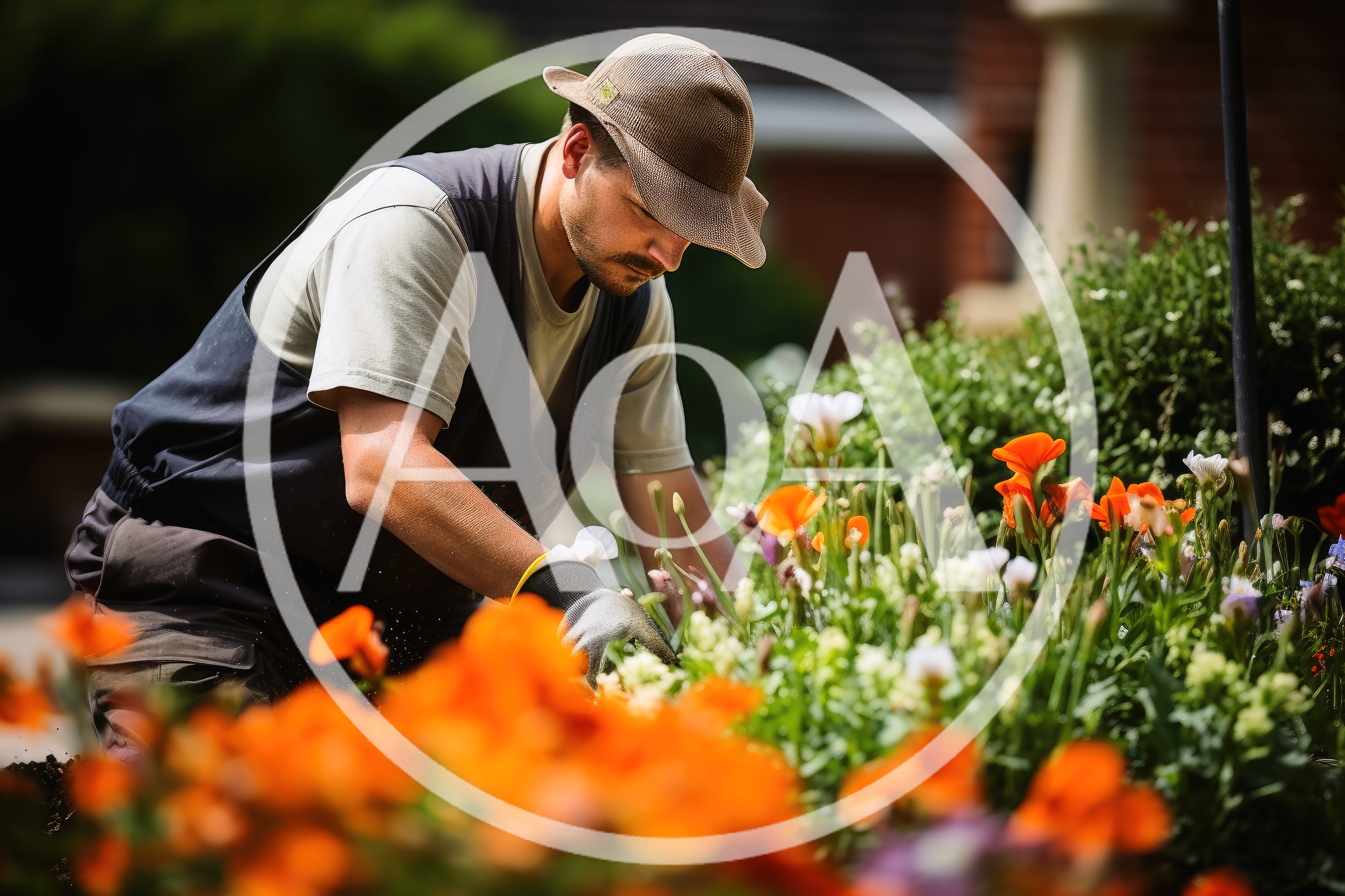 Professional Gardener Tending To Vibrant Flower Bed