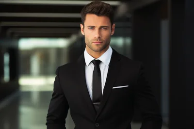 Professional Businessman Standing In Modern Office Hallway