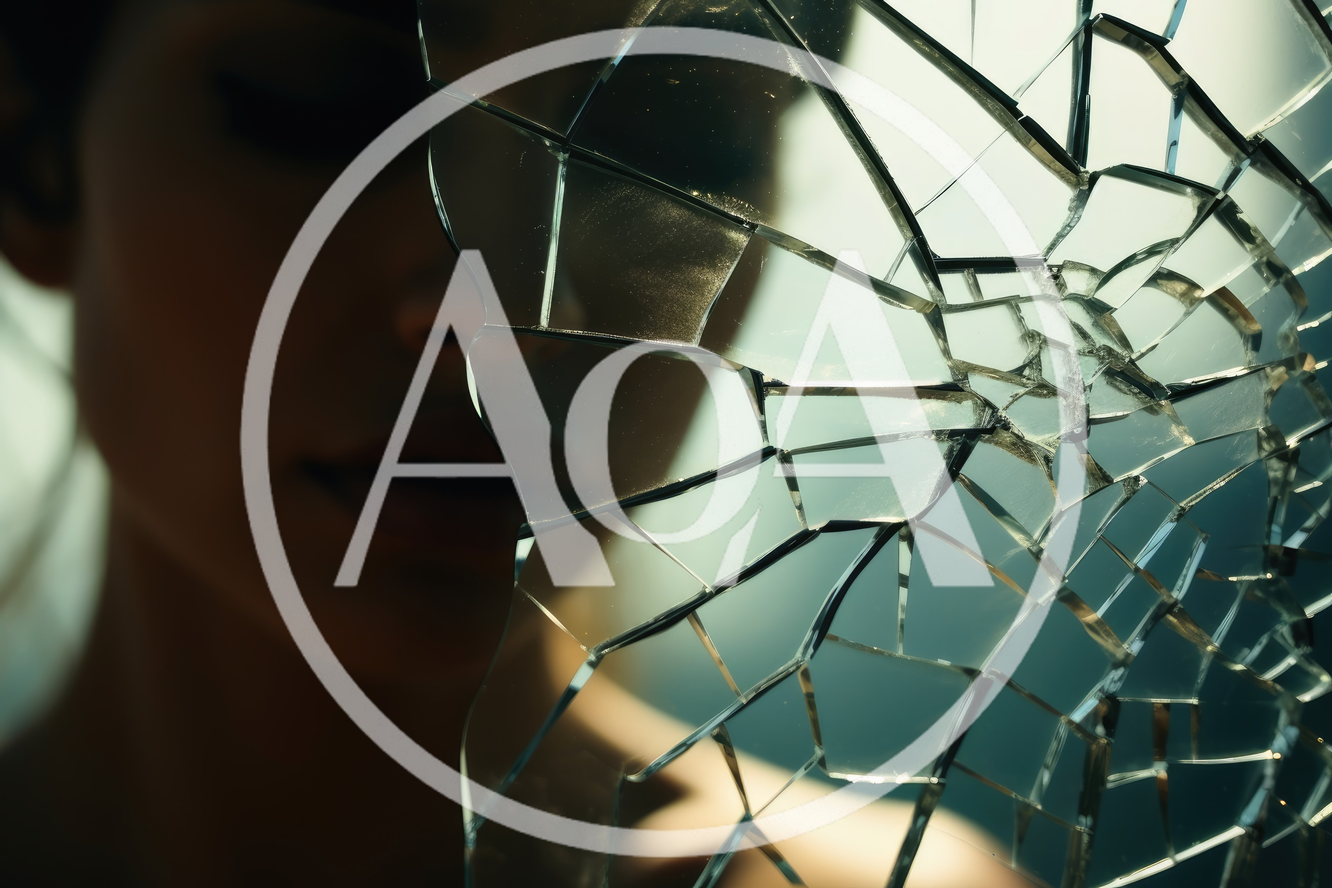 Woman Behind Shattered Glass Mirror Fragment