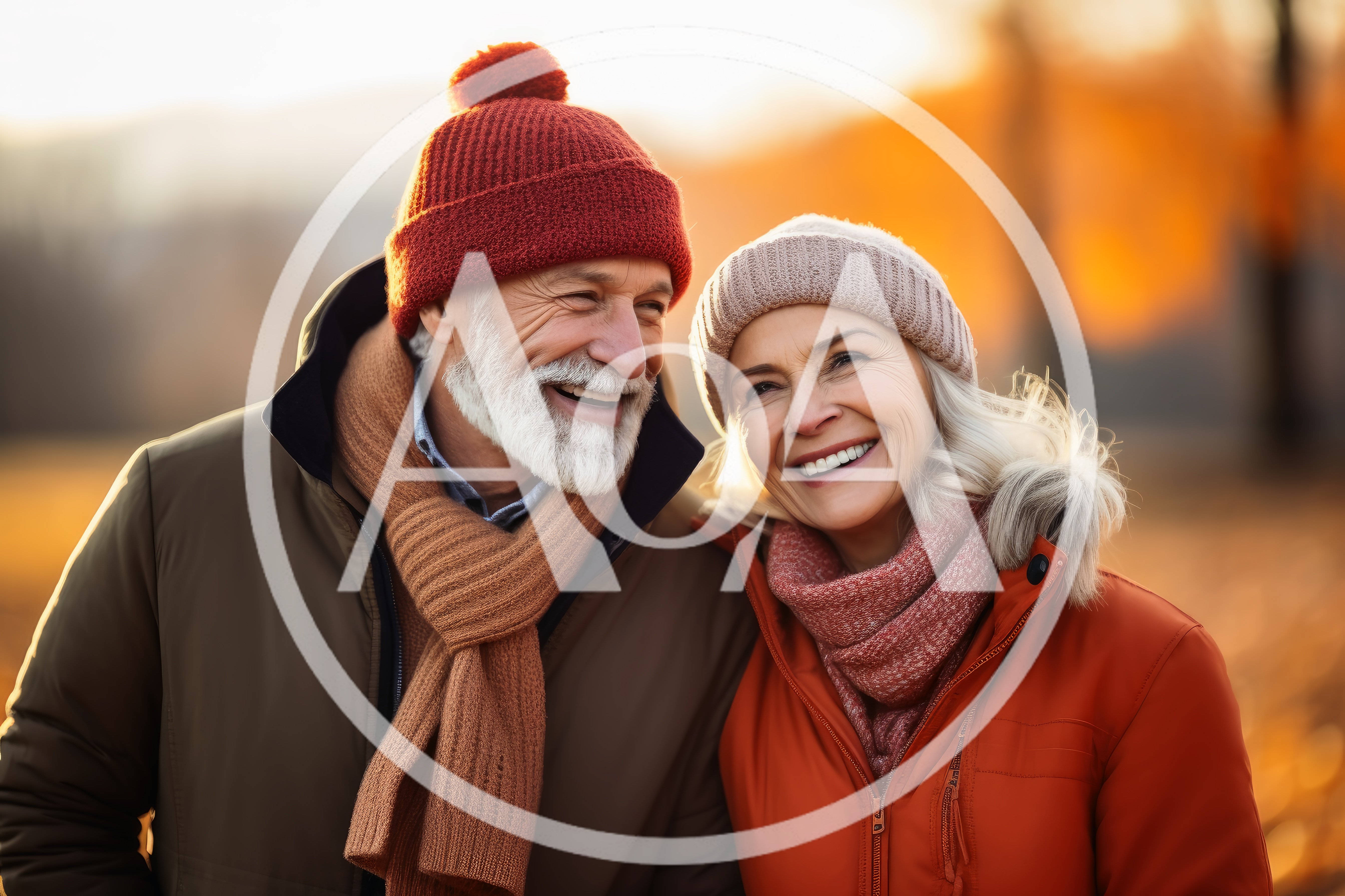 Happy Senior Couple Walking Outdoors In Autumn
