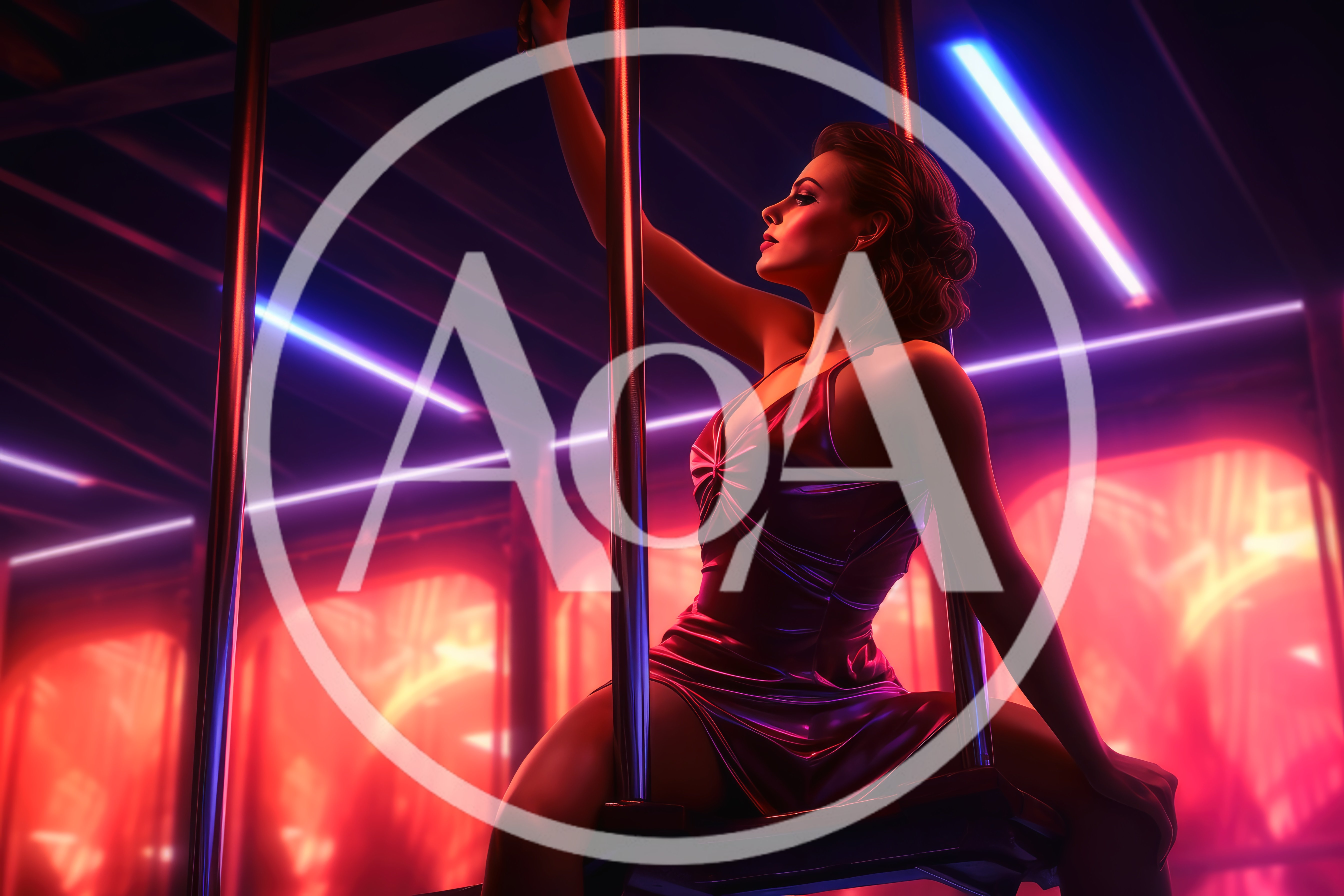 Woman Posing On A Pole In Neon Nightclub