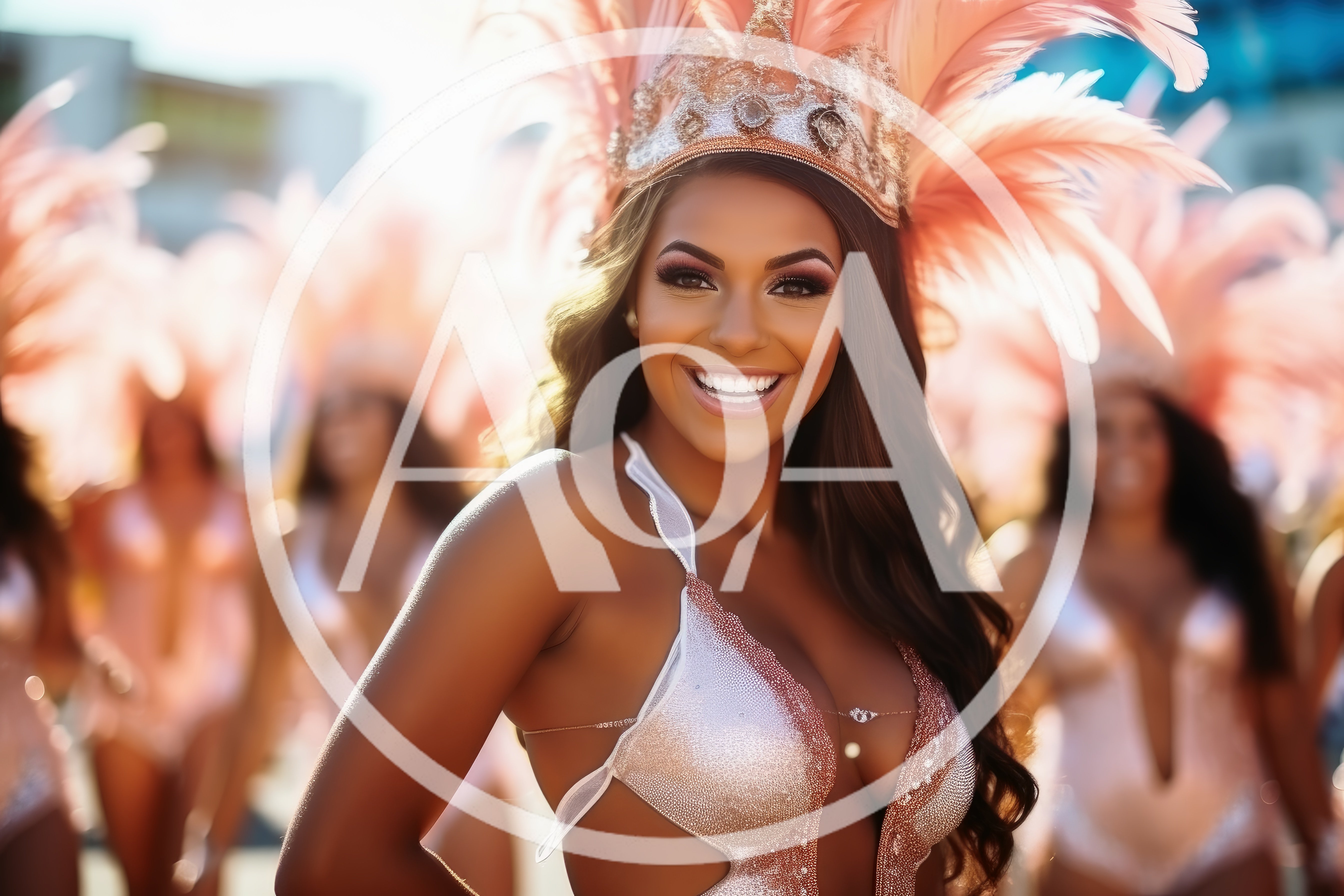 Beautiful Carnival Dancer Wearing Elaborate Feather Headdress