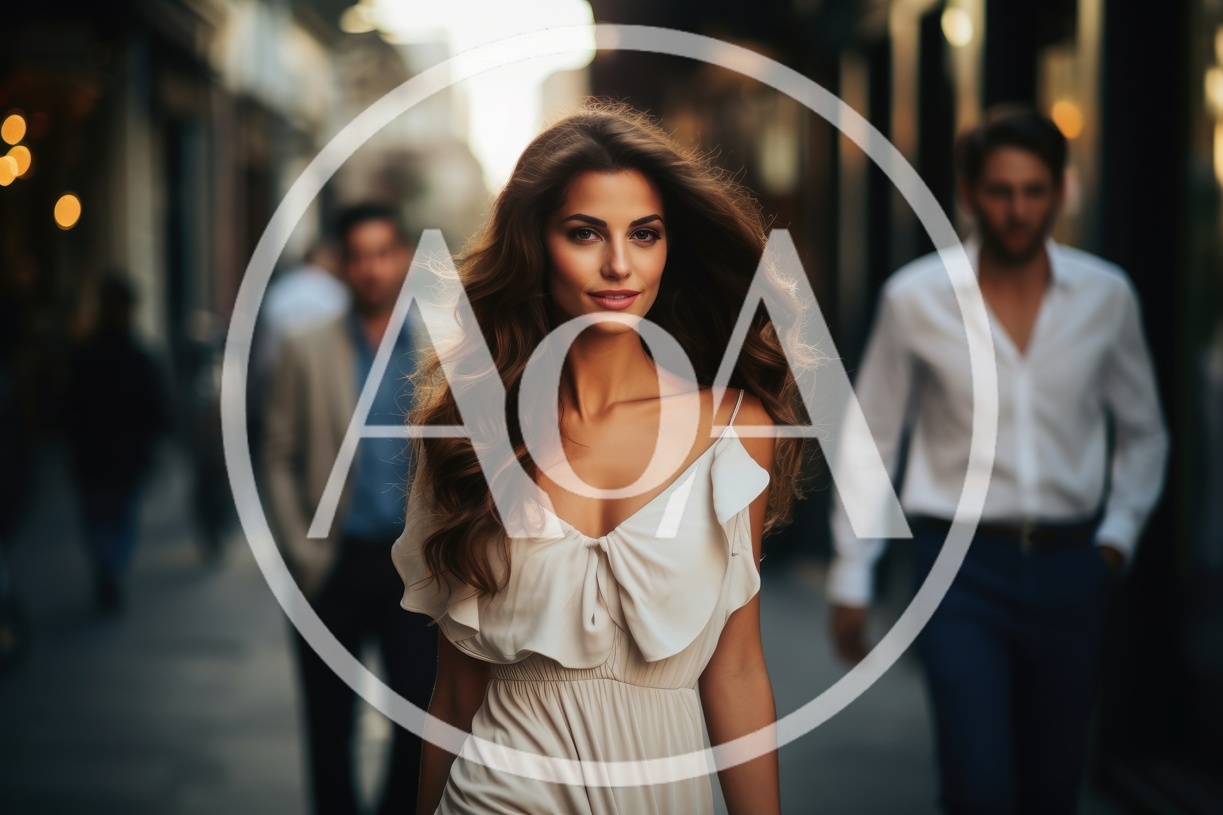 Elegant Woman Walking Through A Bustling City Street