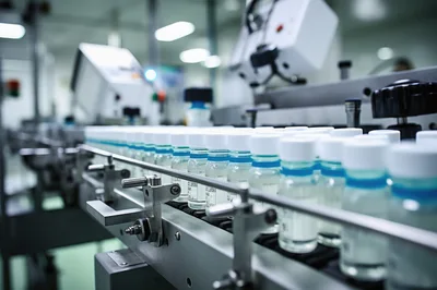 Pharmaceutical Vials Moving Along Automated Production Line