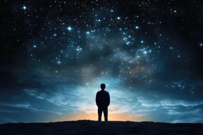 Silhouette Of A Man Standing Under A Starry Sky