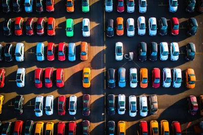Aerial View of a Large Car Dealership Parking Lot