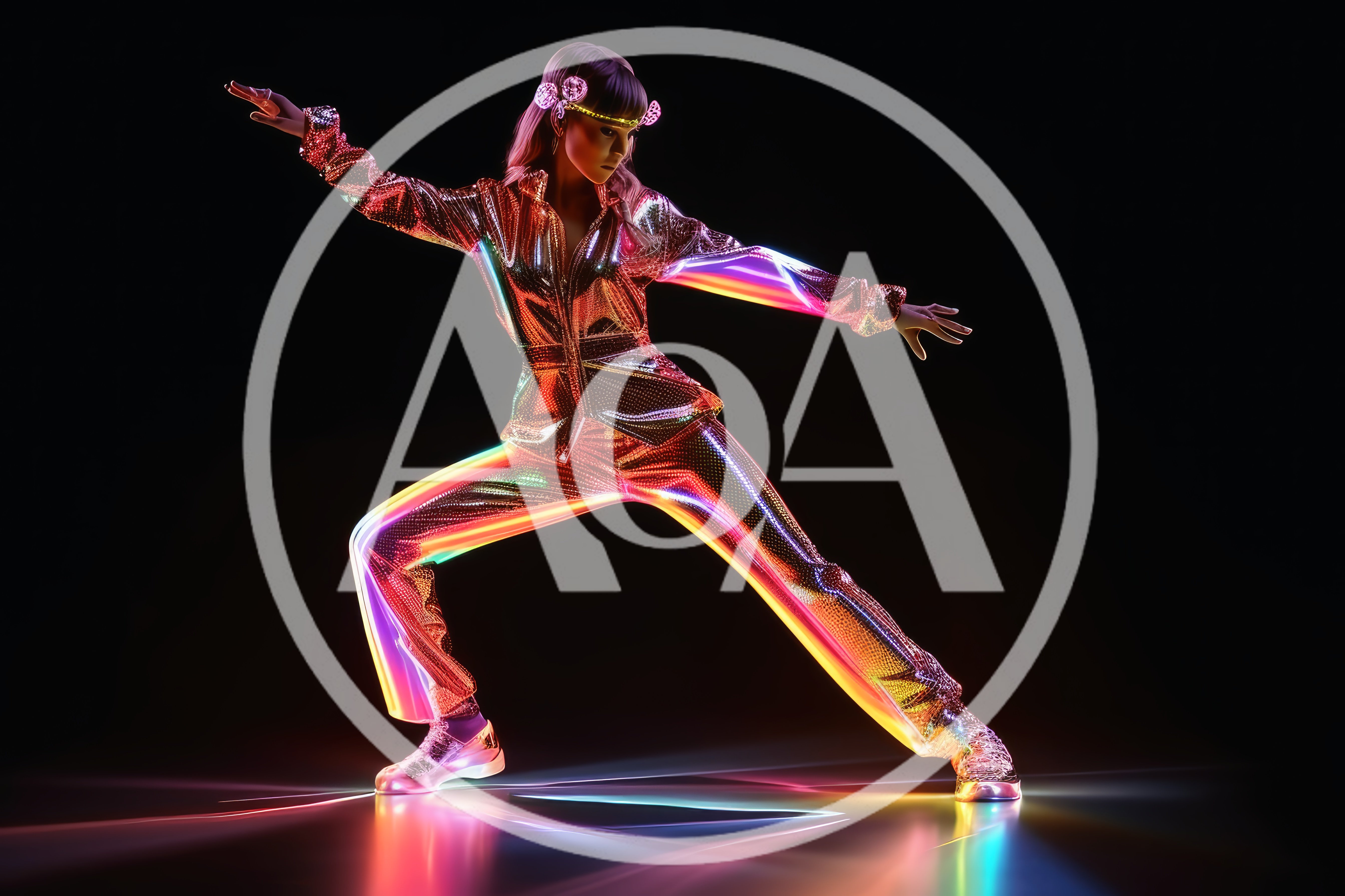 Dancer In Iridescent Holographic Suit Performing