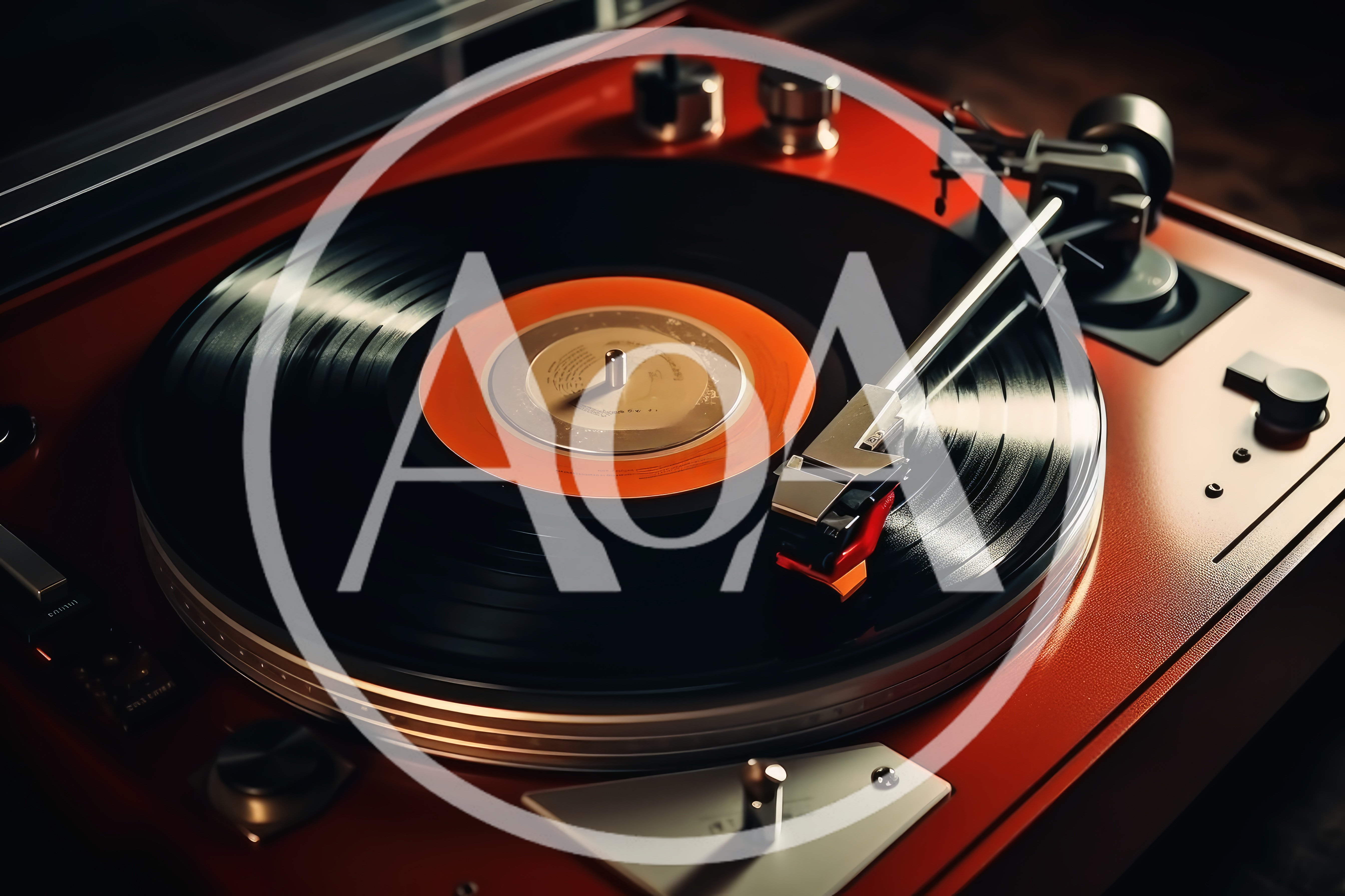 Vintage Red Turntable Playing A Vinyl Record