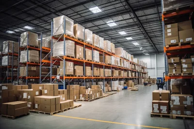 Large Industrial Warehouse With Palletized Storage Racks