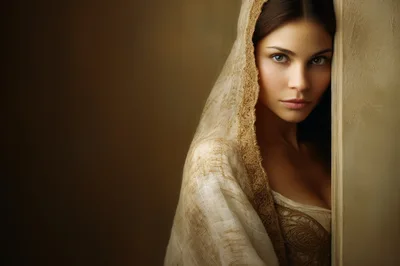 Portrait Of A Beautiful Woman Wearing A Traditional Headscarf