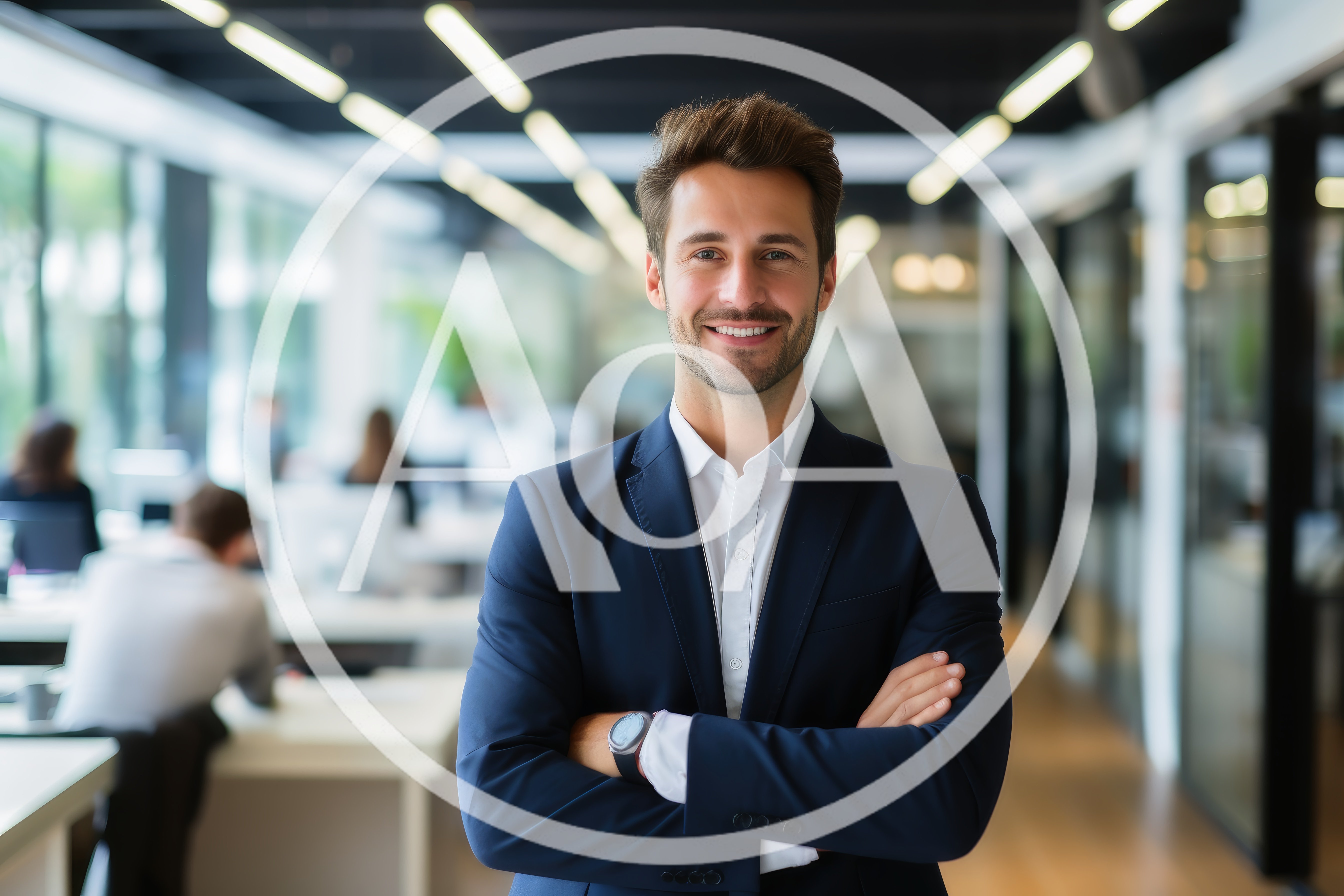 Professional Businessman Standing With Arms Crossed In Modern Office