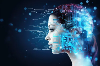 Digital Human Profile With Futuristic Circuitry Overlay
