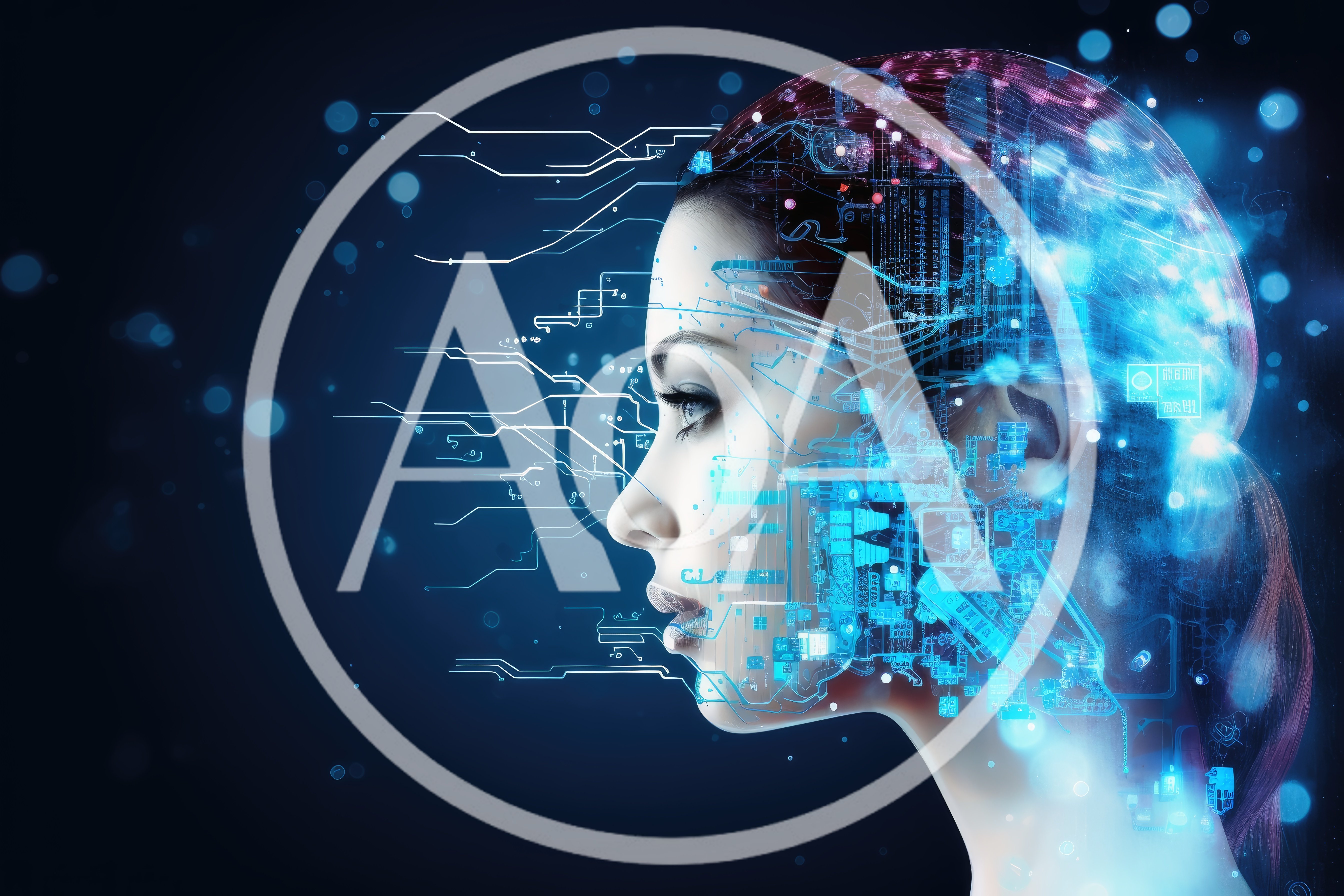 Digital Human Profile With Futuristic Circuitry Overlay