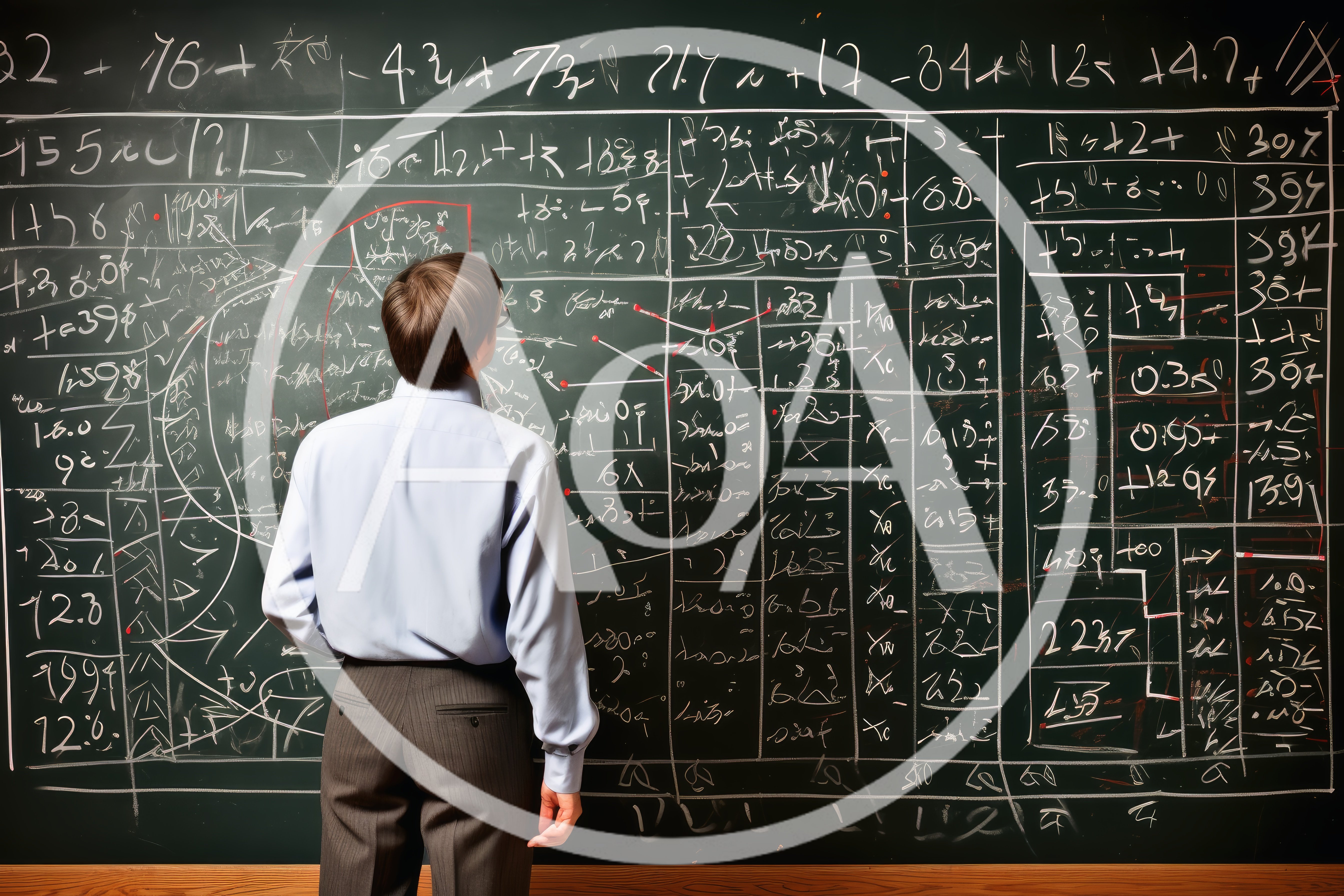 Man Studying Complex Mathematical Equations On A Blackboard