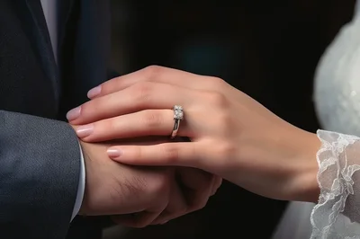 Close Up Of A Bride Holding The Grooms Hand