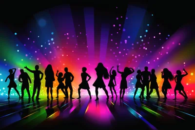 Silhouettes Of People Dancing At A Vibrant Nightclub