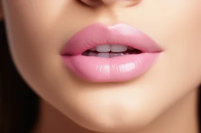 Close Up Of Woman With Glossy Pink Lips
