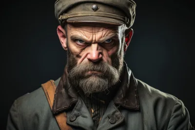 Portrait Of A Grumpy Elderly Man In Military Uniform