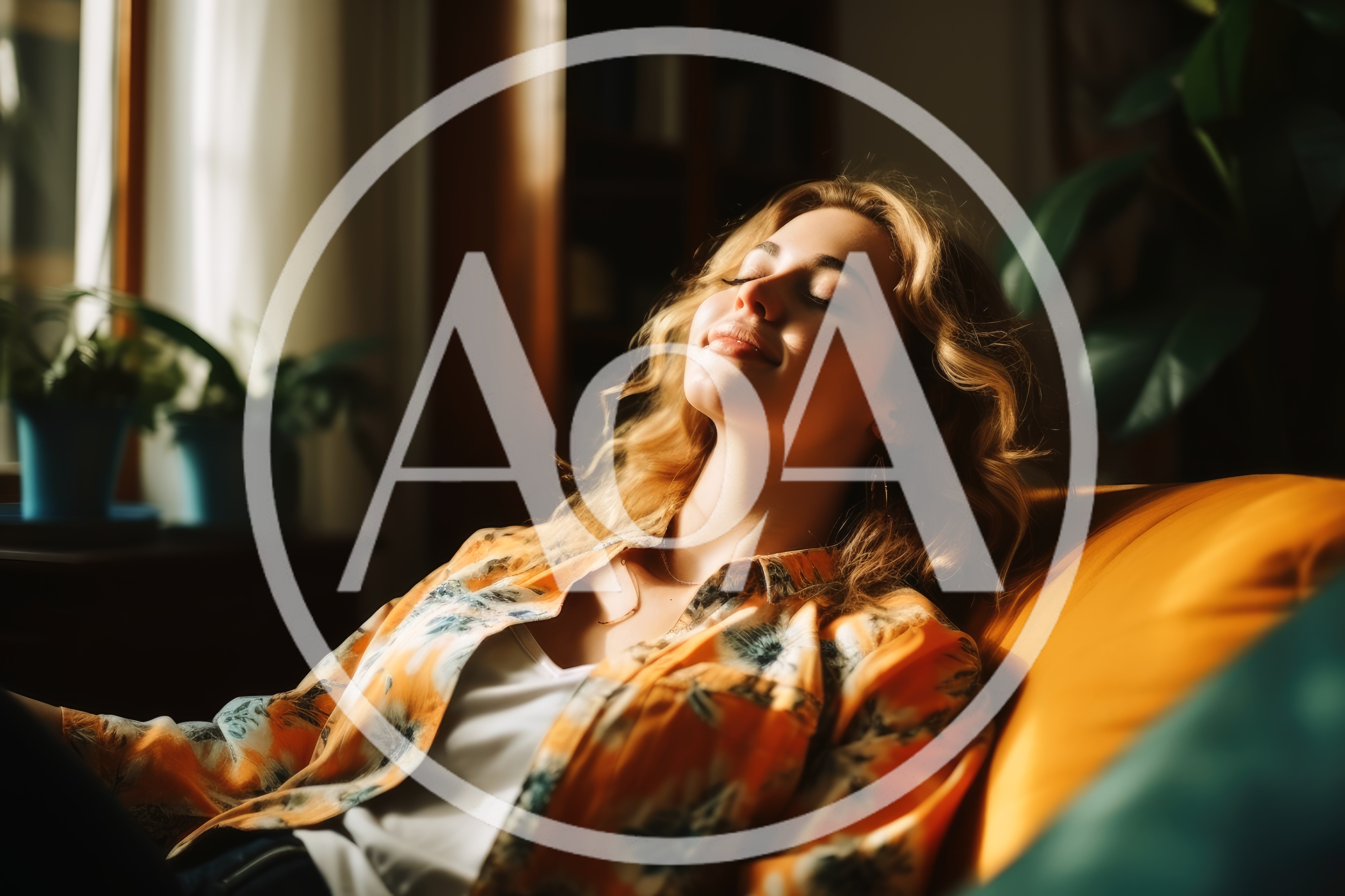 Young Woman Relaxing In Sunlight On A Sofa