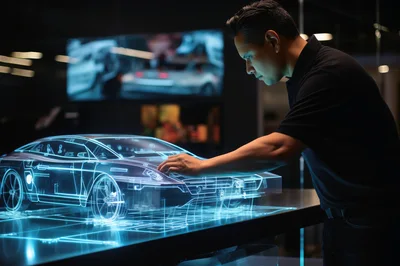 Automotive Designer Interacting With Holographic Car Model