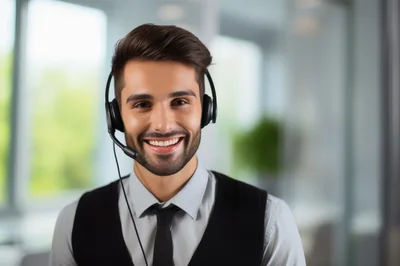 Professional Customer Service Representative Wearing Headset