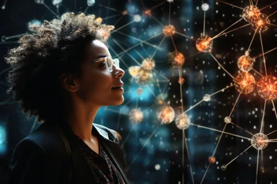 Professional Woman Looking At Digital Network Visualization