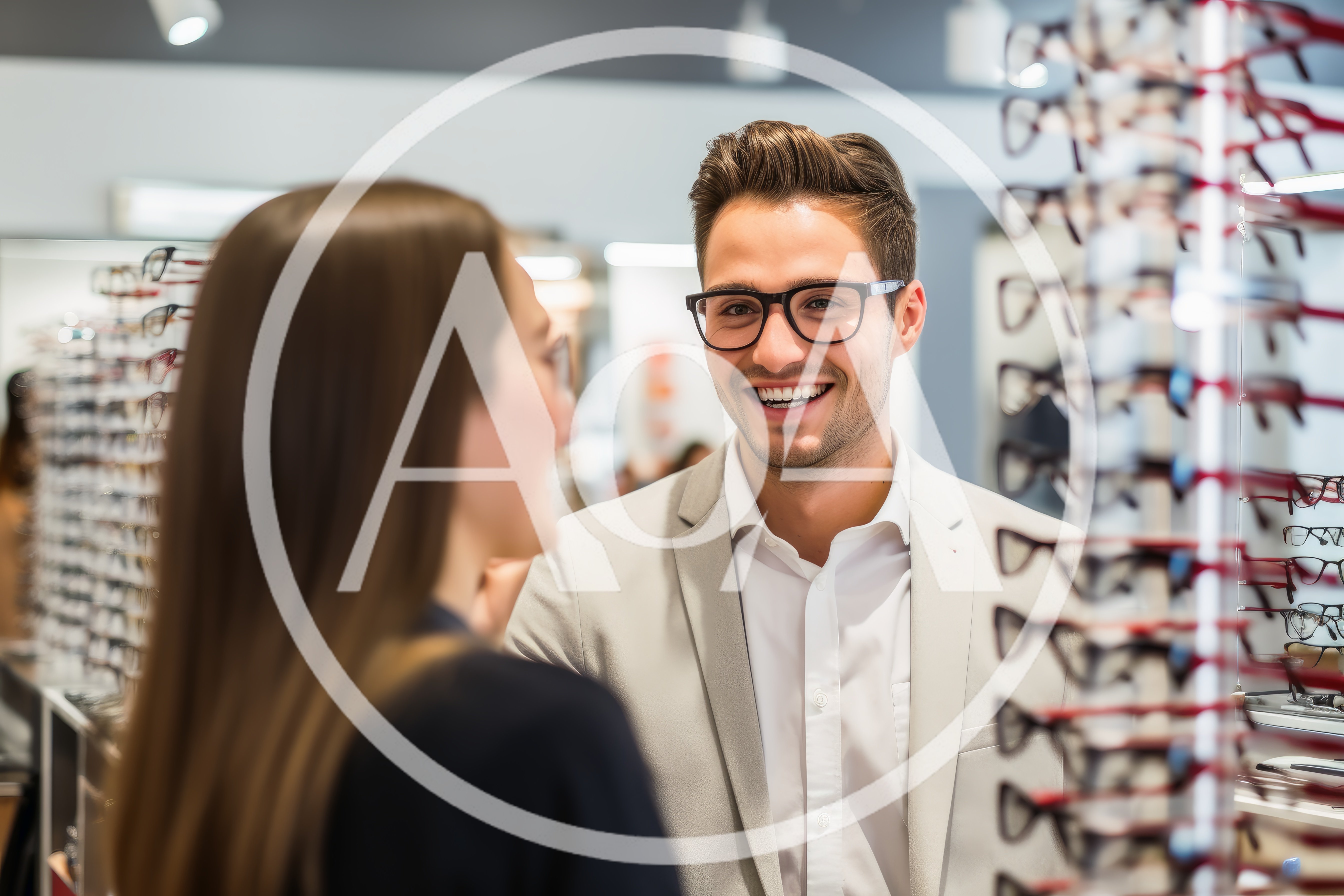 Optician Assisting Customer With Eyeglasses Selection