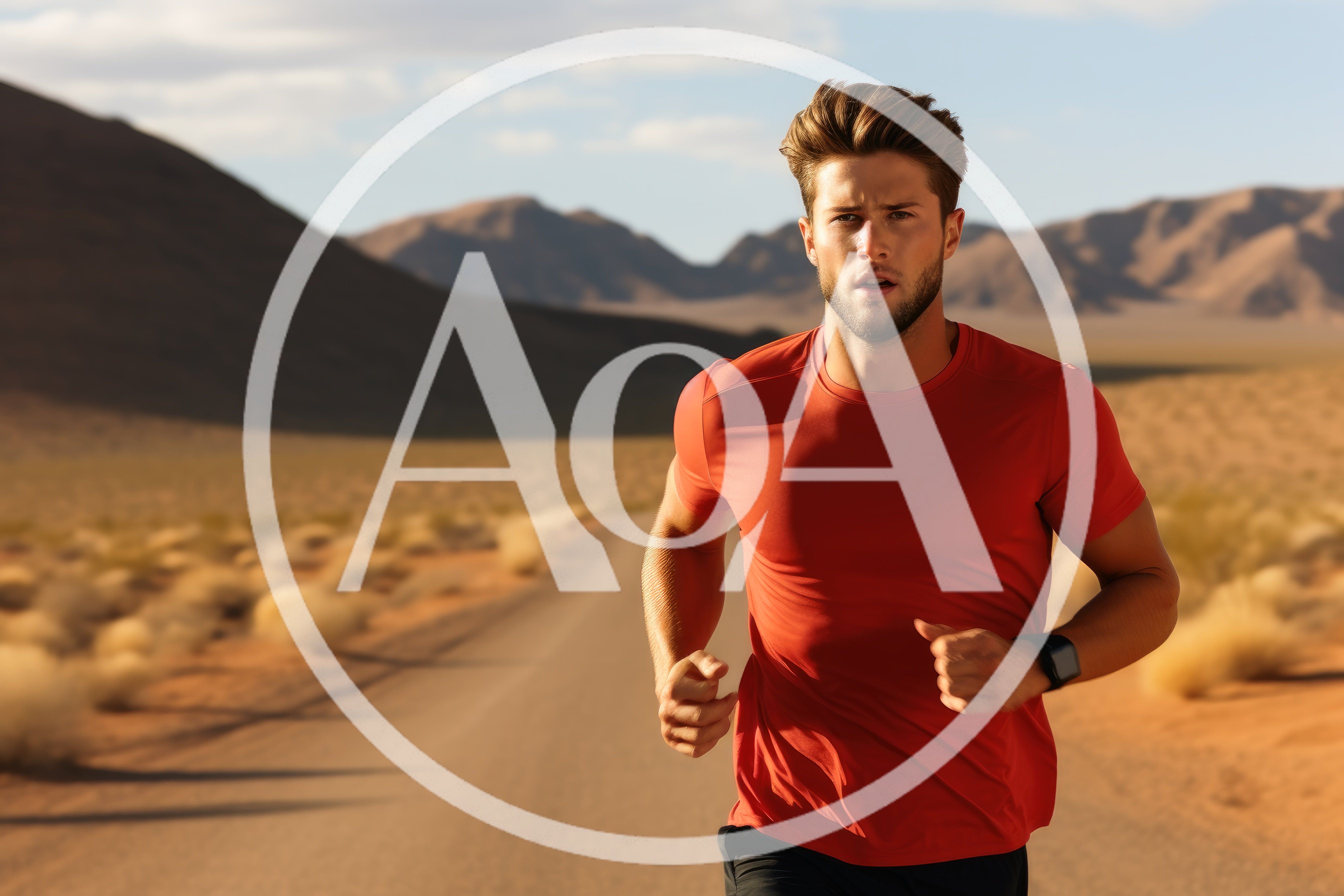 Fit Young Man Running On Desert Road