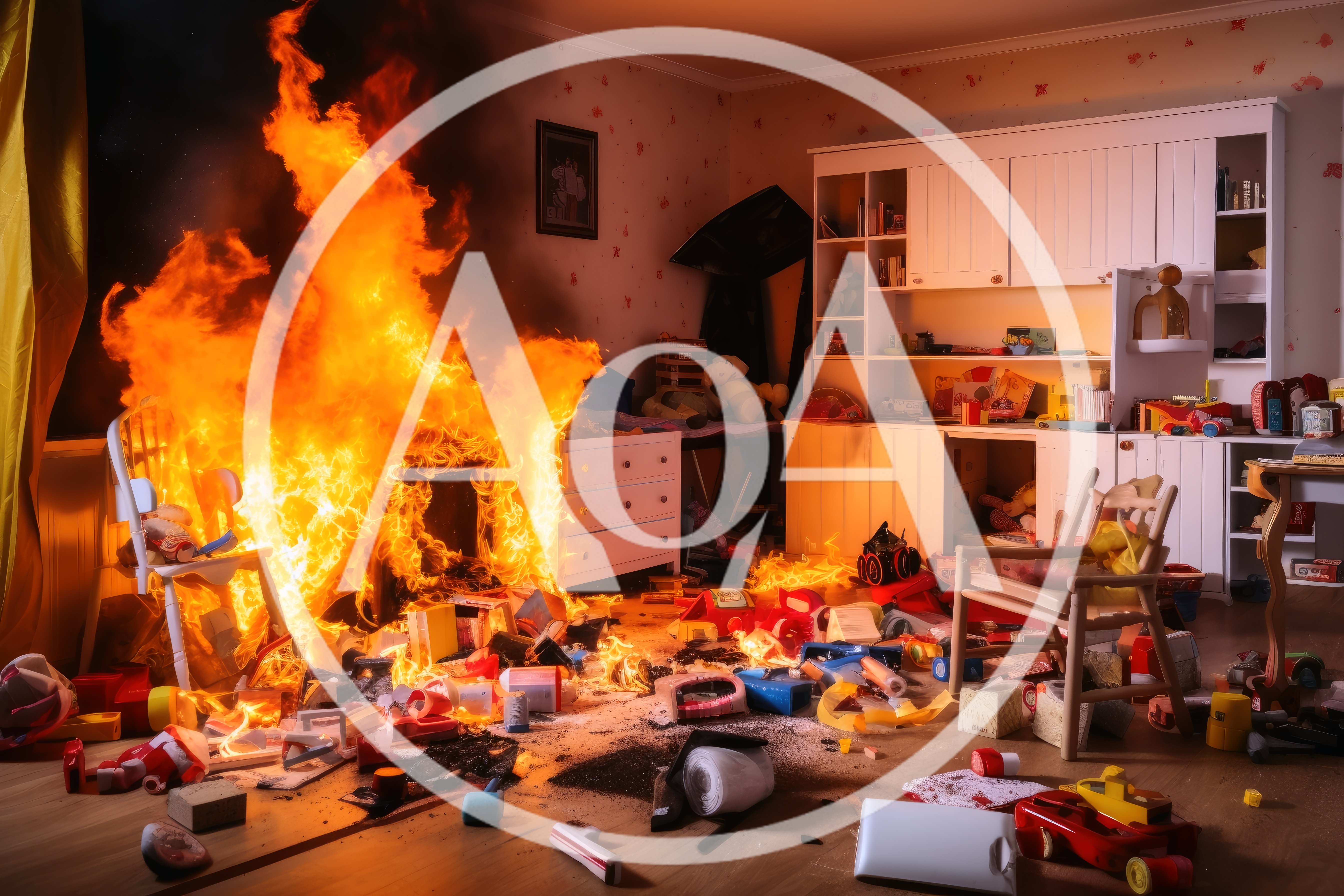 Child Bedroom Interior Engulfed In Intense Fire