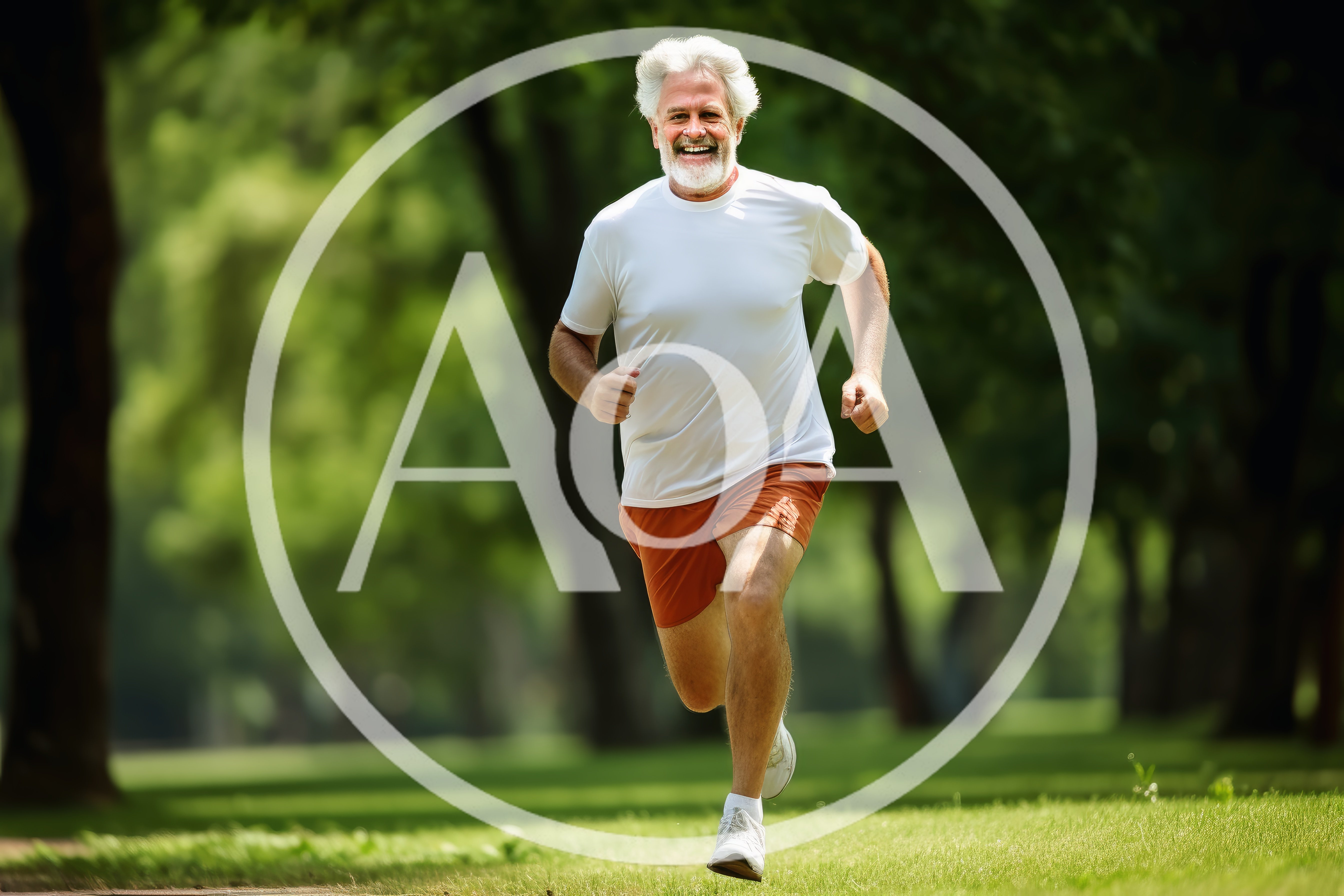 Senior Man Jogging Through A Sunny Park