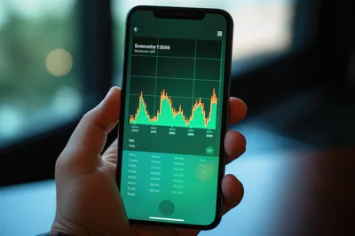 Hand Holding Smartphone Displaying Financial Stock Market Data