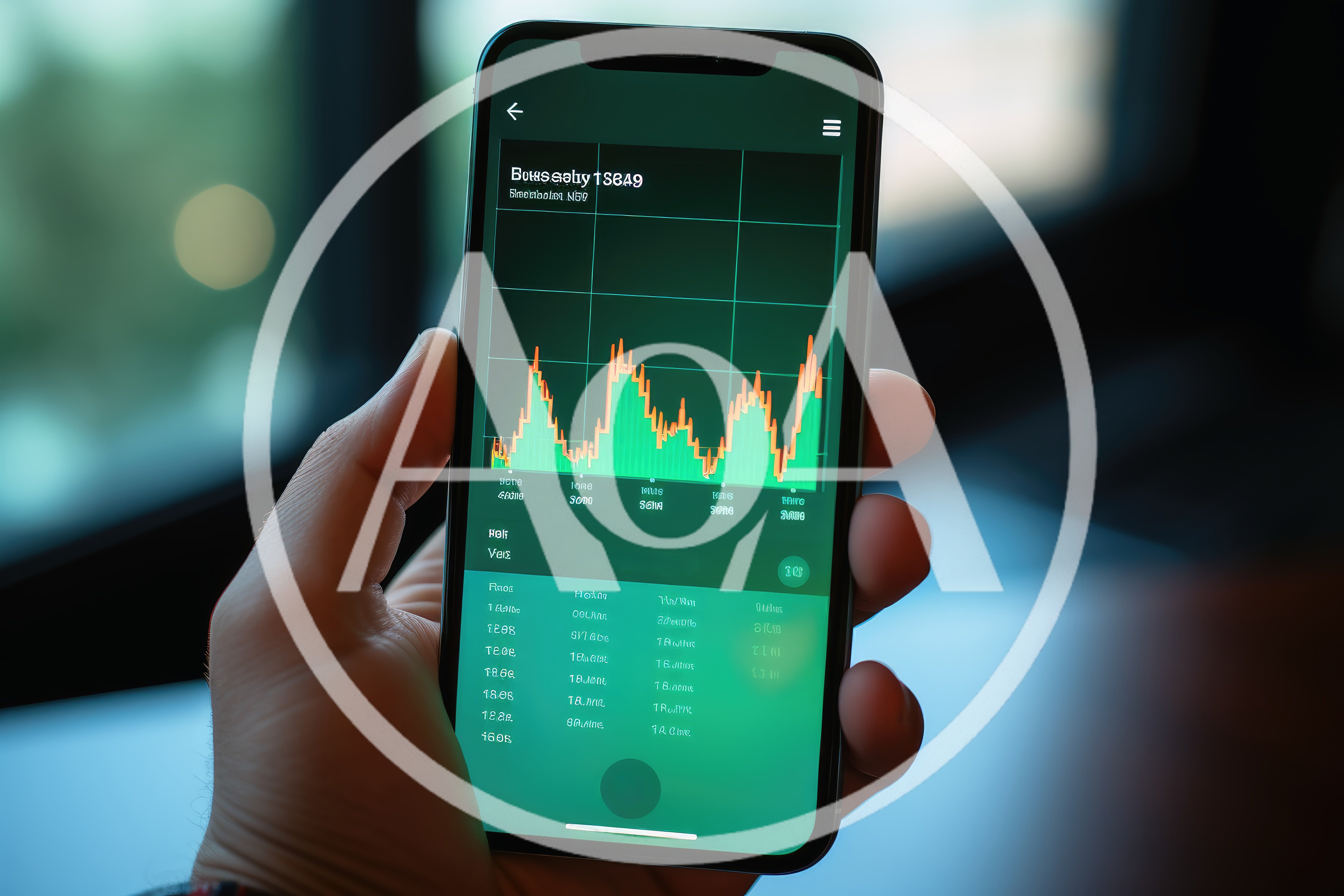 Hand Holding Smartphone Displaying Financial Stock Market Data
