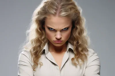 Angry Blonde Woman Staring Intensely At Camera