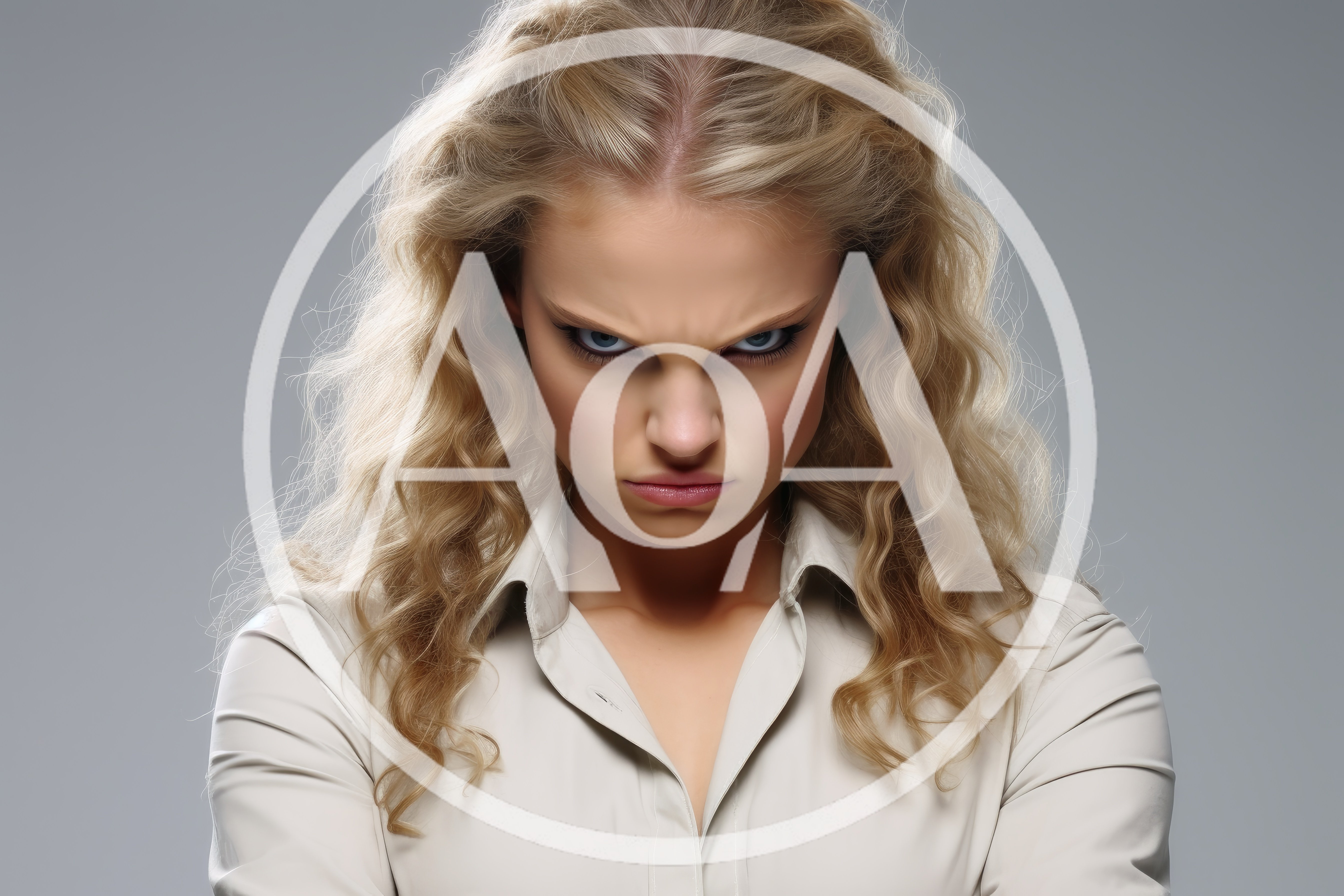 Angry Blonde Woman Staring Intensely At Camera