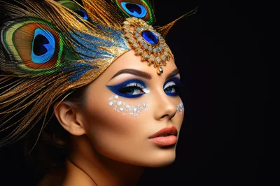 Portrait Of A Woman With Peacock Feather Headdress